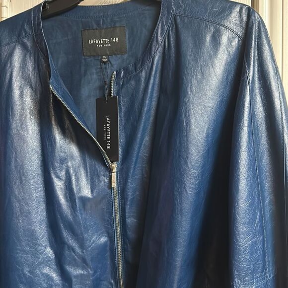 BLUE Lambskin Soft Leather Jacket Lafayette 148 New York NWT - Picture 14 of 16